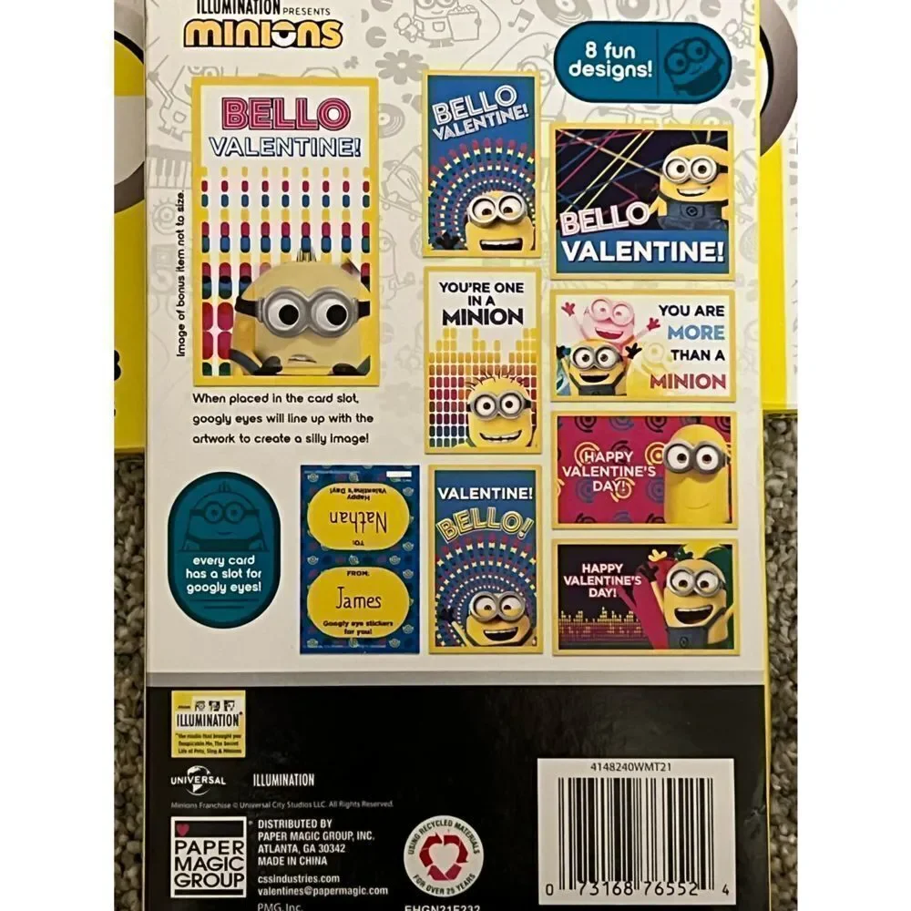Illumination Minions Googly Eye Sticker Valentines with Treat Bags